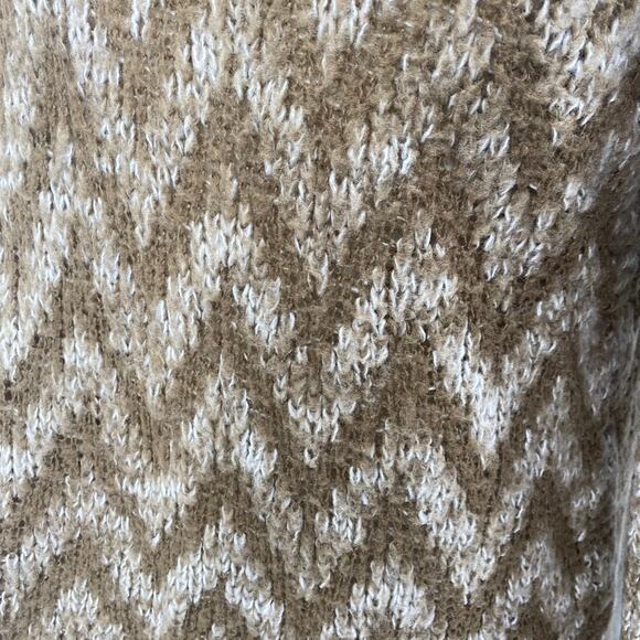 Wooden Ships Sweater Cowl Neck Chevron Patterned Wool Pullover Beige Womens M/L - Picture 6 of 8